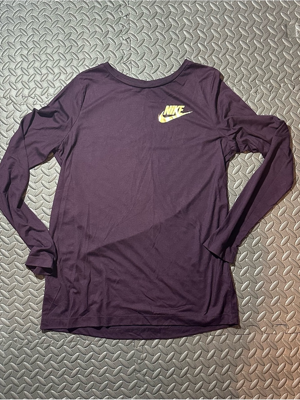 Nike Women’s Long Sleeve Scoop Neck Top — Plum with Yellow Logo
